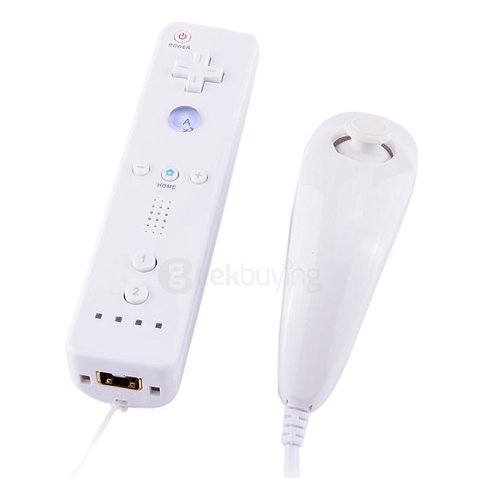 Remote Controller Nunchuck Set With Silicone Sleeve & Strap for Wii - White (2 x AA)