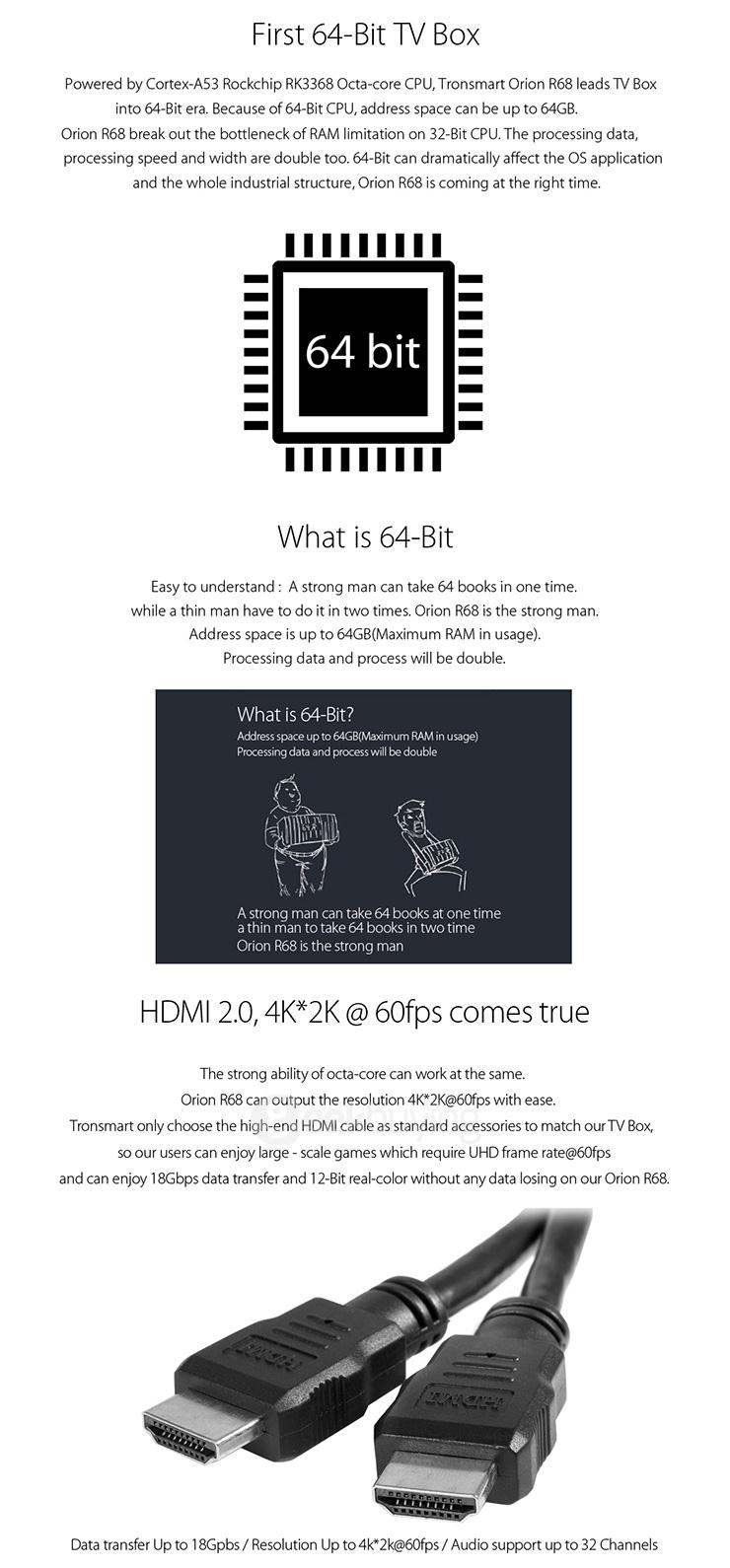 Tronsmart Orion R68 Meta Android 4K*2K TV Box KODI Rockchip RK3368 Octa Core 2G/16G AC WIFI Gigabit LAN Bluetooth 4.0 HDMI 2.0