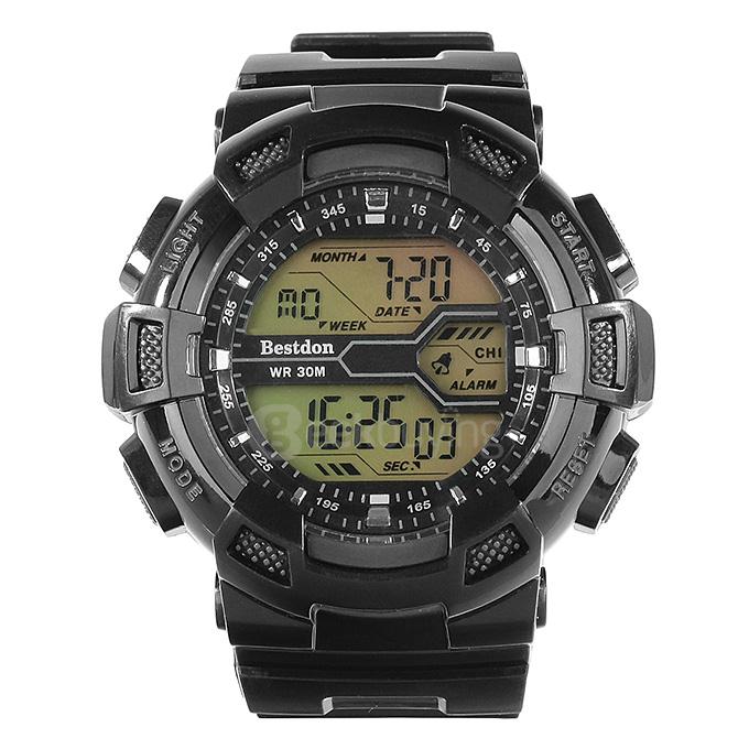 BD5517G Fashion Men LED Backlight Electronic Sports Watch with Digital Time Date Display - Black