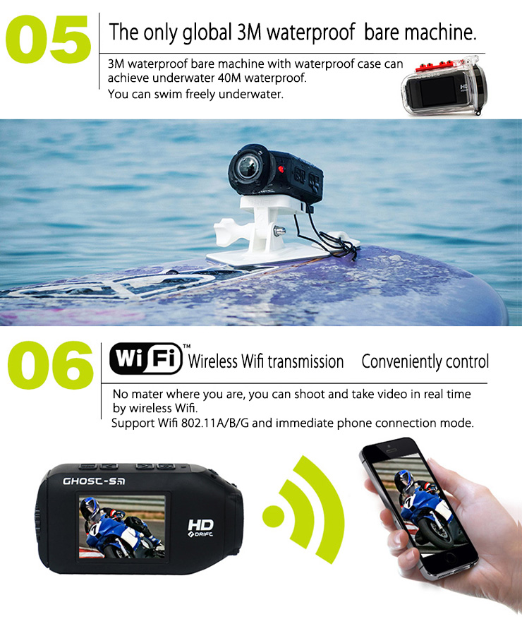 Foream Drift Ghost-S Ambarella A7 1080p/60fps 160 Degree Wide Angel 12M Pixels IPX8 HD Sports Camera Digital Camcorder