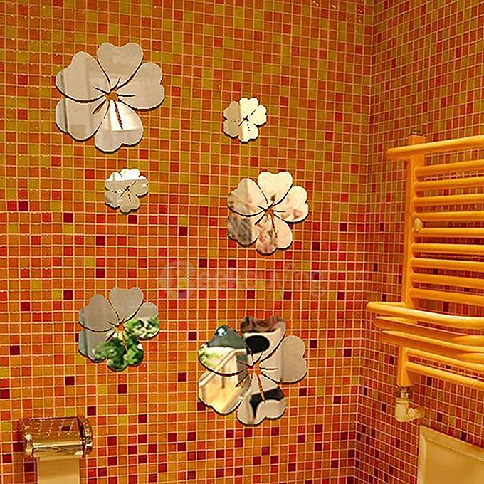 5 Pcs Fashion Flower Mirror Art DIY Wall Sticker Home Decal Decor - Silver