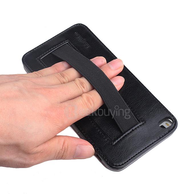 Protective Hard Cover Flip Stand Leather Case with Elastic Band for HUAWEI P8 - Black
