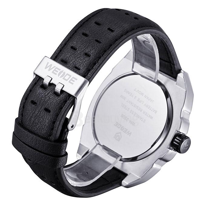 WEIDE WH3306 Fashion Men Quartz Sports Watch Multi Movements Leather Strap - Red
