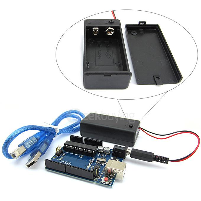 Portable UNO R3 ATmega328P Development Board with USB Cable + 9V Battery Case for Arduino DIY Projects
