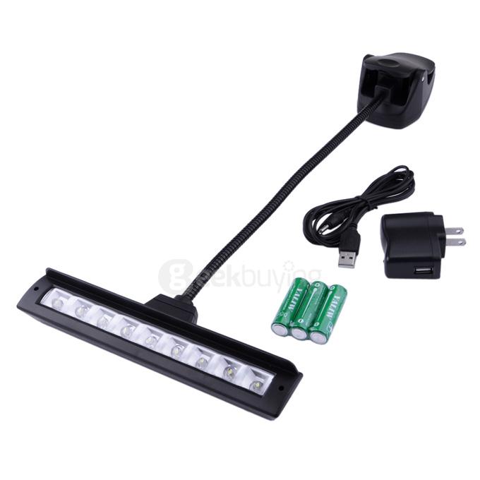 Flexible Rechargeable 9 LEDs Clip-On Orchestra Music Stand Piano Lamp Light - Black