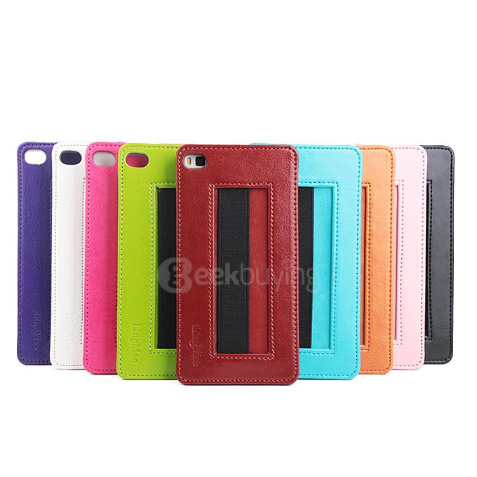 Protective Hard Cover Flip Stand Leather Case with Elastic Band for HUAWEI P8 - Black