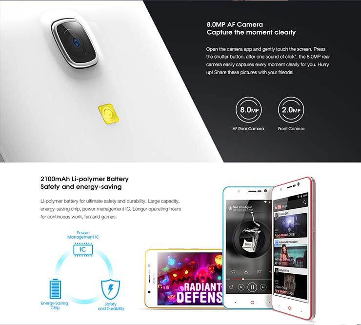 ZOPO ZP350 5.0inch 4G LTE Android 5.1 Smartphone 1GB RAM 8GB ROM 64bit MTK6735 Quad Core 1.0Ghz Miracast - Black
