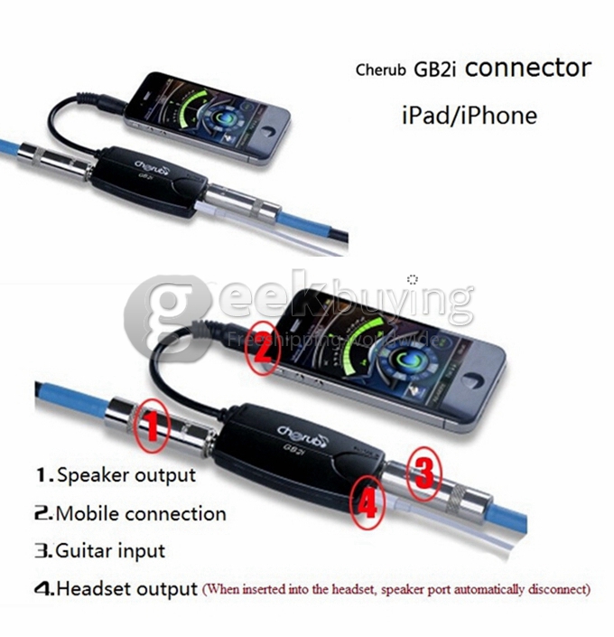 Cherub GB2i Electric Guitar Bass To iPhone Cellphone Tuning Connector Effect Device - Black