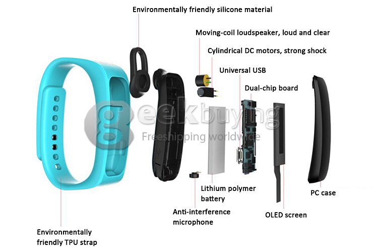 SJMD X2 Smart Bracelet with Detachable Bluetooth Earpiece Phone Call Function Sleep Tracker Activity Tracker - Rose Red