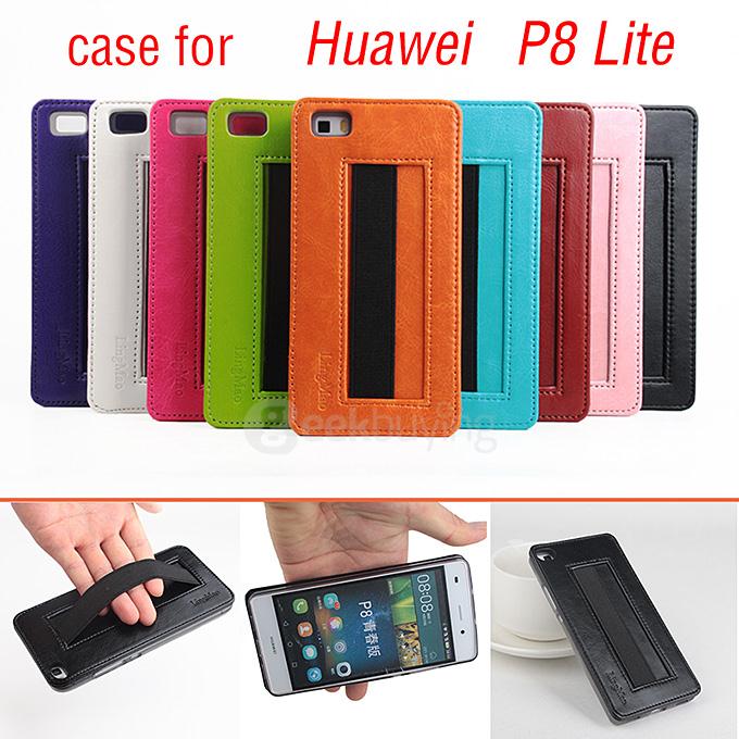 Protective Hard Cover Flip Stand Leather Case with Elastic Band for HUAWEI P8 Lite Smartphone - Rose