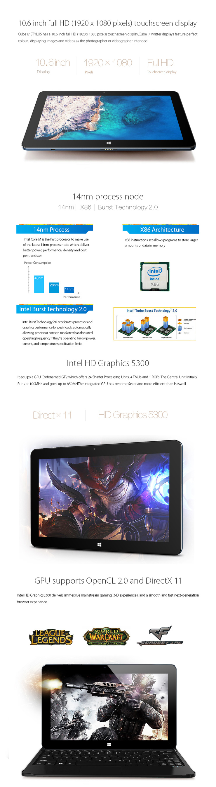 CUBE i7 Stylus Win 8.1 Intel Core-M Dual Core 2.0GHz 4GB/64GB 10.6 Inch Tablet PC + Cube CDK02 Magnetic Touchpad Keyboard