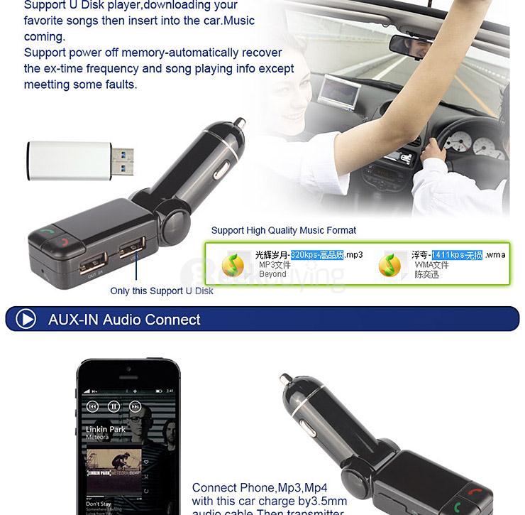 Wireless Bluetooth Dual USB Car Charger Handsfree FM Transmitter SD Card AU