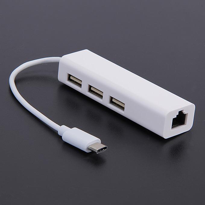 Highspeed Type-C To RJ45 Ethernet Adapter With UBS 2.0 Hub - White