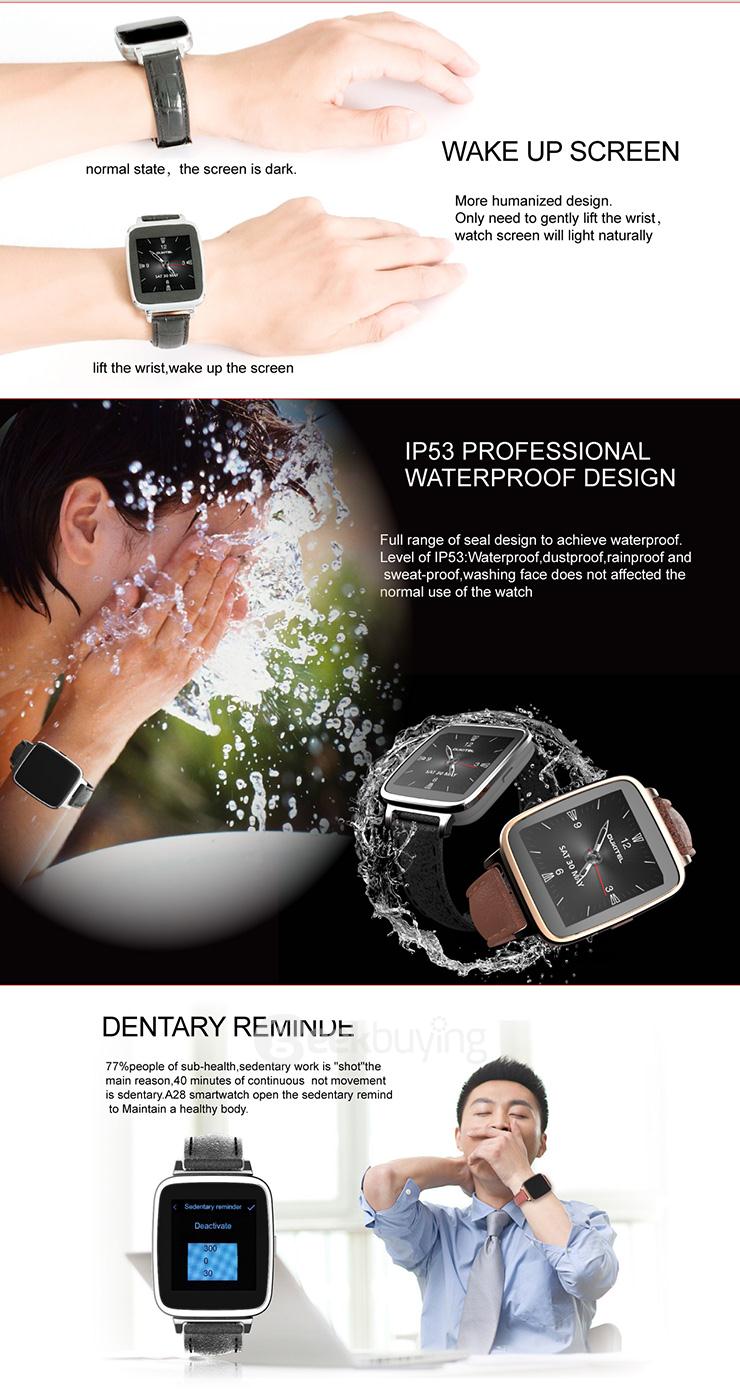 OUKITEL A28 1.54' Bluetooth Smart Watch MT2502A BT4.0 With Genuine Leather Strap For iOS Android - Golden