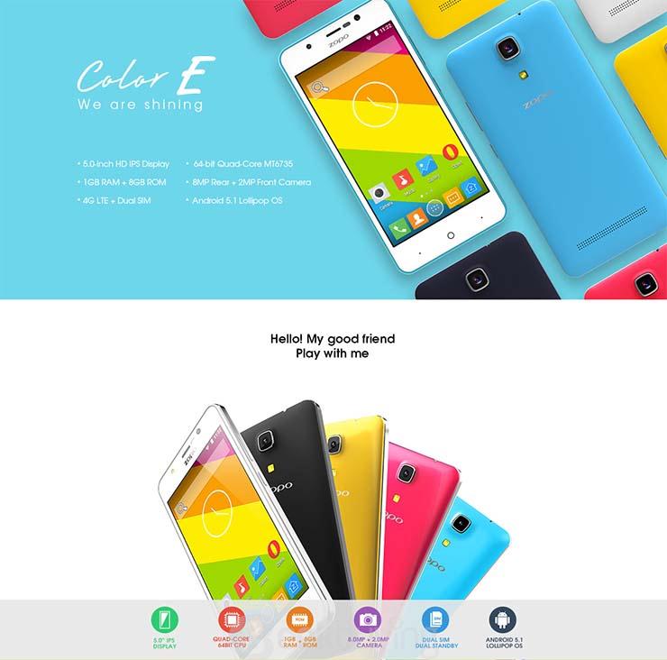 ZOPO ZP350 5.0inch 4G LTE Android 5.1 Smartphone 1GB RAM 8GB ROM 64bit MTK6735 Quad Core 1.0Ghz Miracast - Black