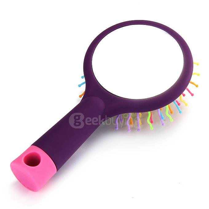 2 in 1 Rainbow Comb Volume Hair Brush Hairdressing Mirror Tool Travel Household Necessity