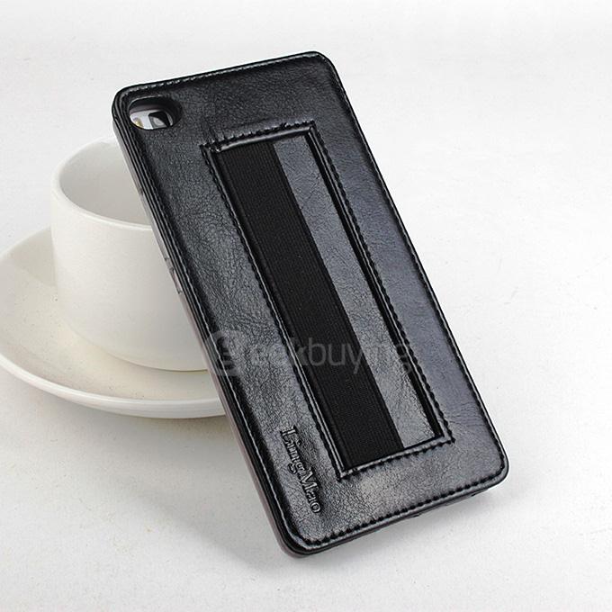 Protective Hard Cover Flip Stand Leather Case with Elastic Band for HUAWEI P8 - Black
