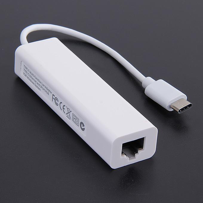 Highspeed Type-C To RJ45 Ethernet Adapter With UBS 2.0 Hub - White