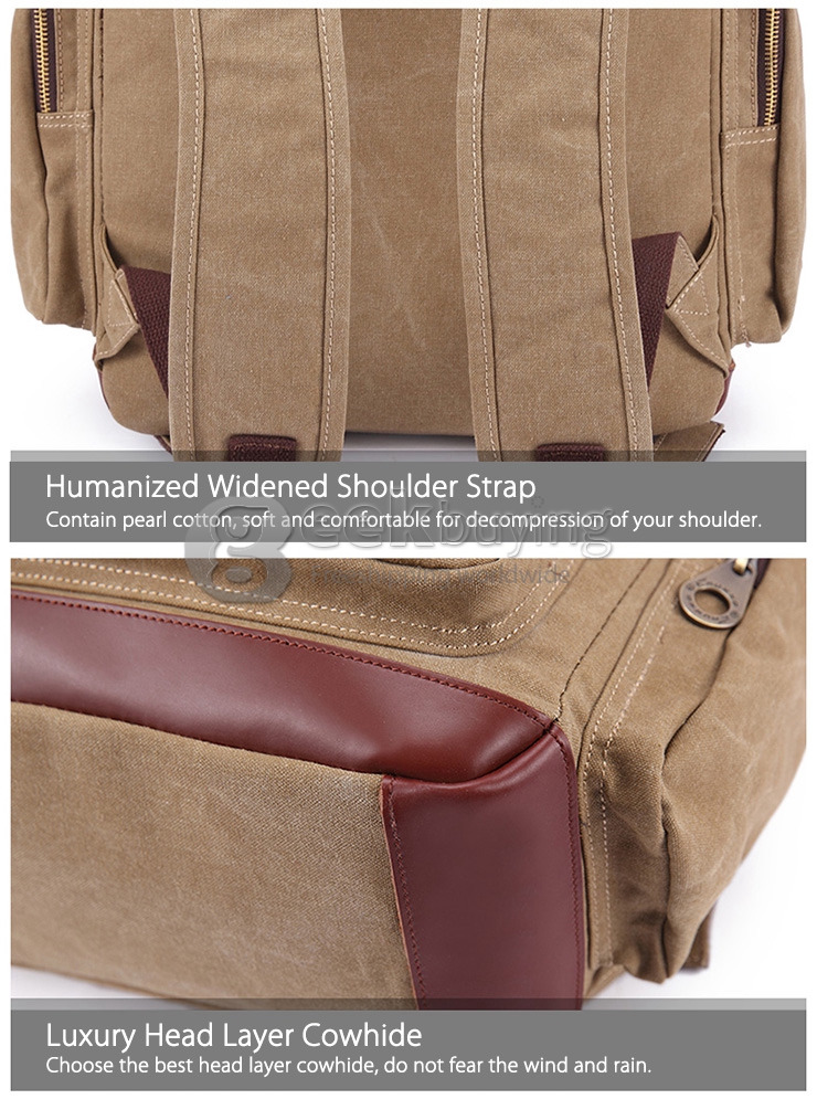 Kaukko ZP19 Simple College Wind Canvas Backpack Universal Bag - Apricot