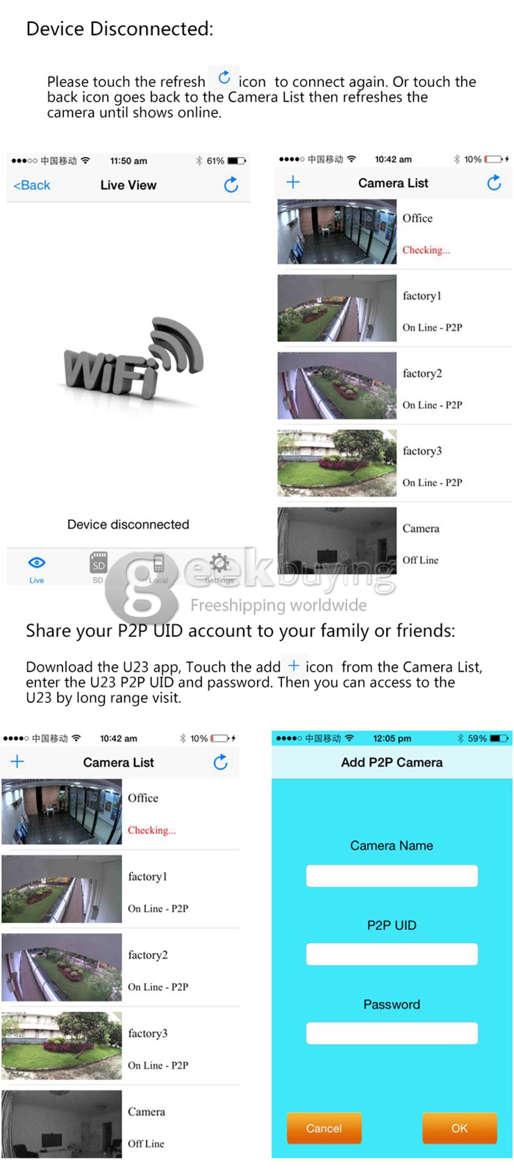 Transfluent U23 Home Security Wifi Remote Control / Phone Control Mini Camera Lamp Holder Powerded MR16 Interface - Black