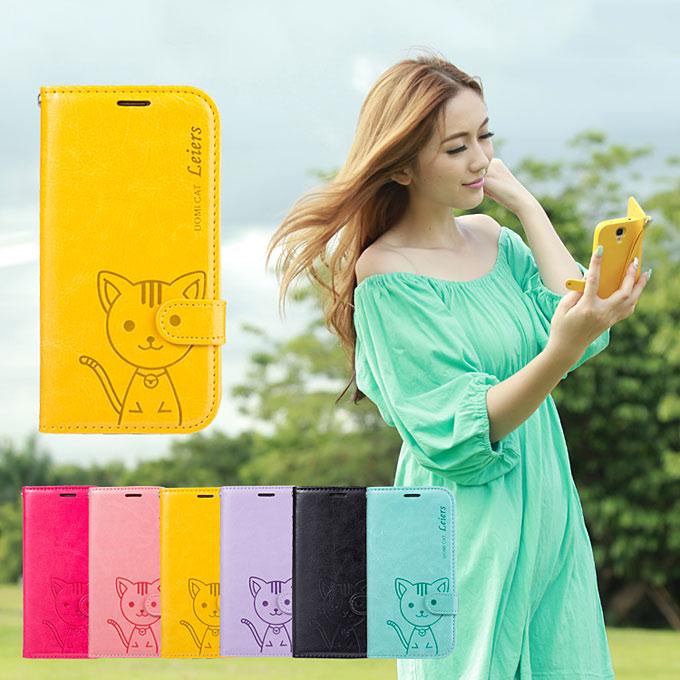 Leiers Domi Cat TPU Leather Case Protective Cover for Samsung GALAXY S6 Edge G9250 - Pink