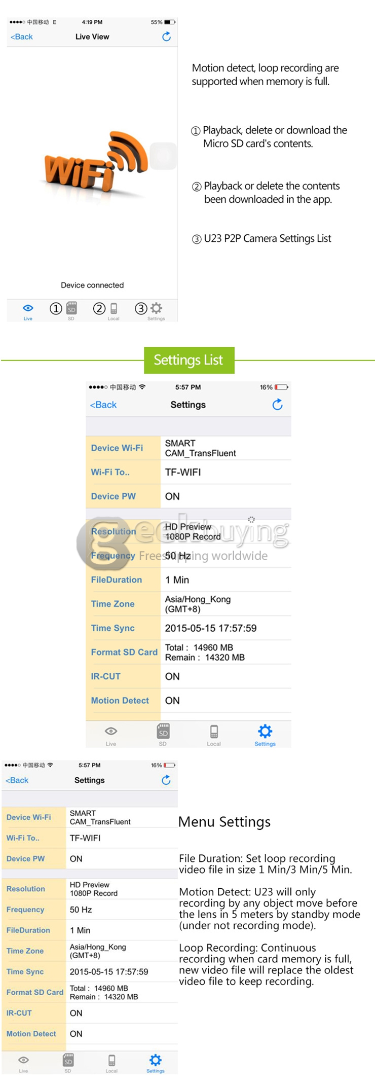 Transfluent U23 Home Security Wifi Remote Control / Phone Control Mini Camera Lamp Holder Powerded MR16 Interface - Black
