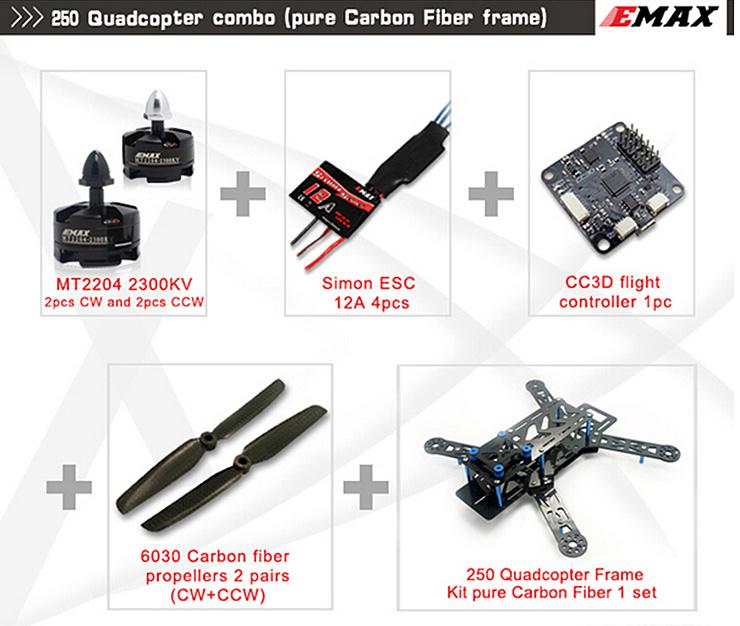 EMAX Nighthawk 250 Carbon Fiber Frame Combo CC3D MT2204 Motor 12A ESC