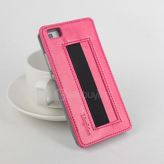 Protective Hard Cover Flip Stand Leather Case with Elastic Band for HUAWEI P8 Lite Smartphone - Rose