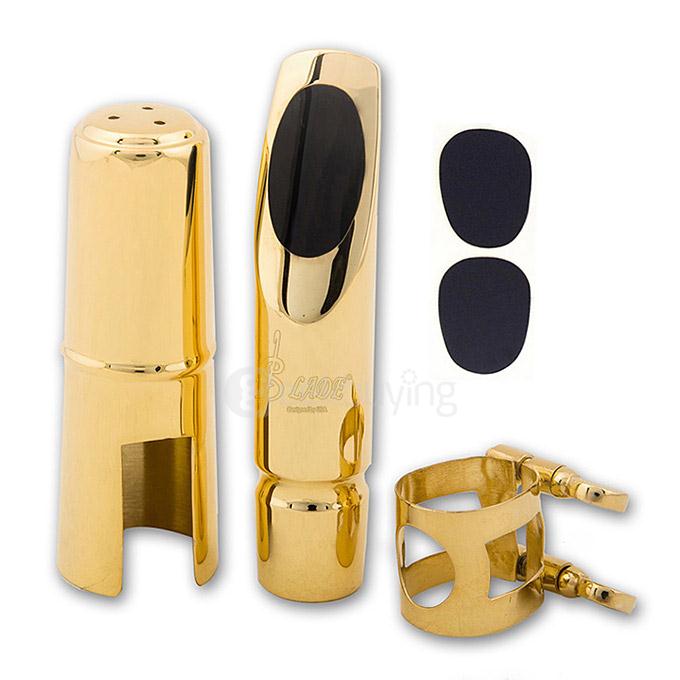 LADE Alto Saxophone Metal Mouthpiece + 2 Pcs Mouthpiece Cushions #7 - Golden + Black
