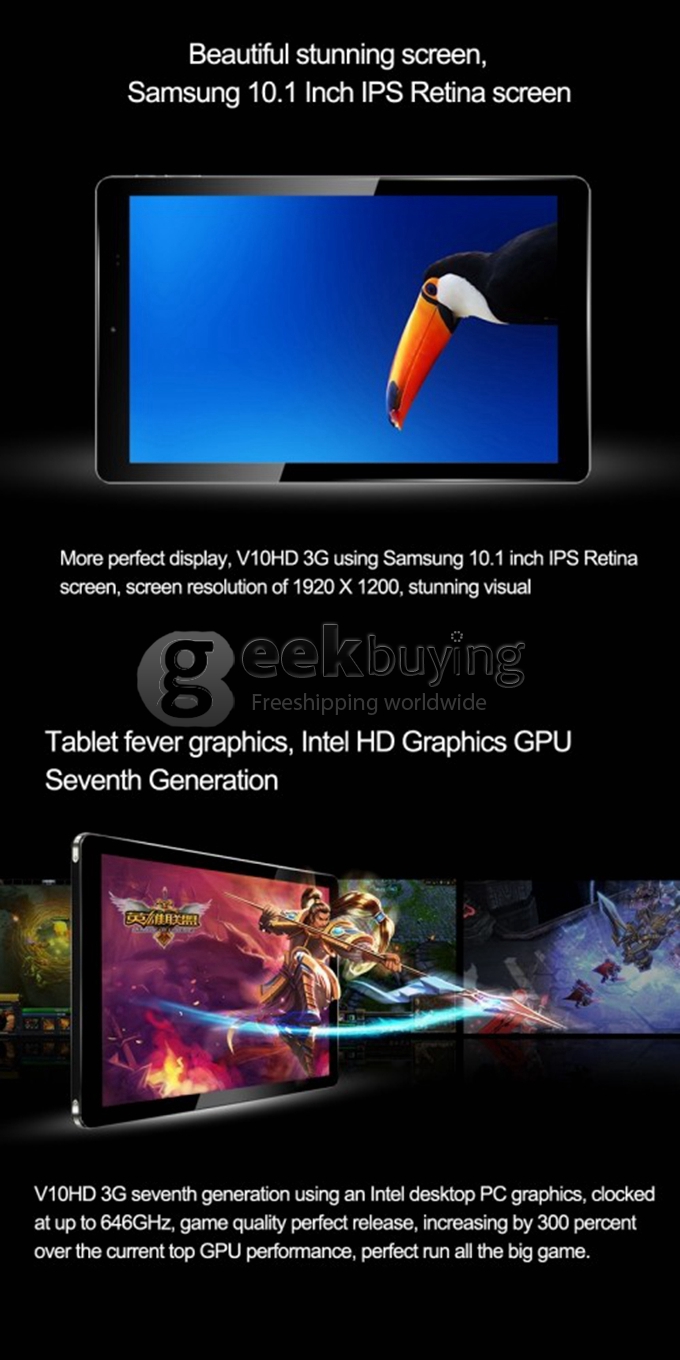 CHUWI V10HD 3G Dual Boot 2GB/32GB 10.1 Inch Win 8.1 & Android 4.4 Tablet PC Intel Z3735F Quad Core 1.83GHz IPS Retina 1920*1200 GPS OTG WiFi - Black