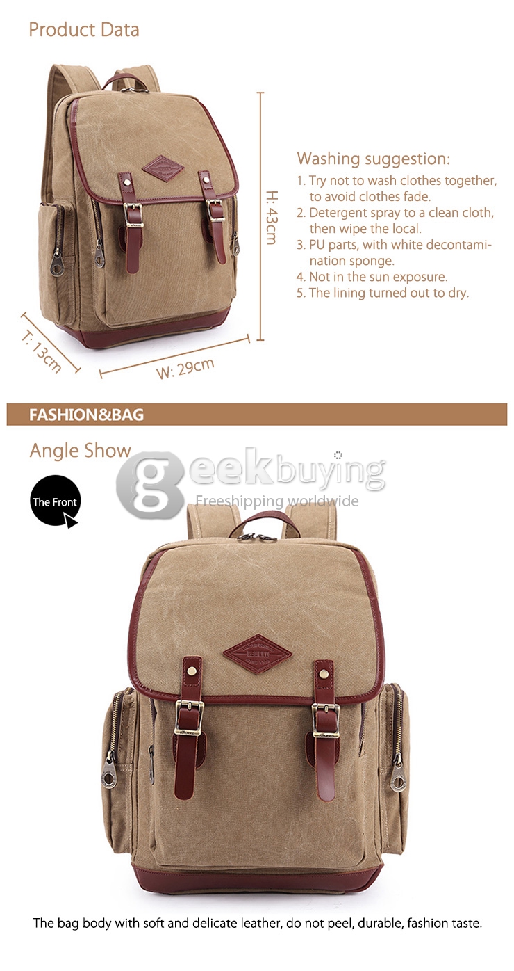 Kaukko ZP19 Simple College Wind Canvas Backpack Universal Bag - Apricot