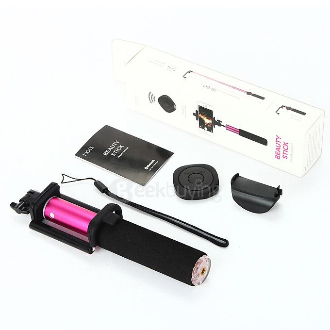 Original Hooc HO-SF812 Bluetooth 3.0 Selfie Stick Collapsible Adjustable Monopod Handle Stick Self Pole For iOS Android - Pink+Black