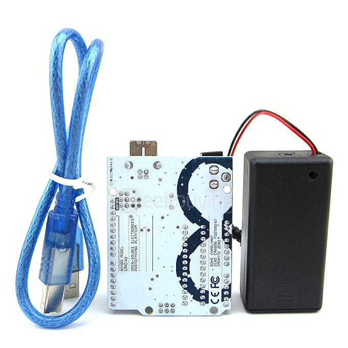 Portable UNO R3 ATmega328P Development Board with USB Cable + 9V Battery Case for Arduino DIY Projects