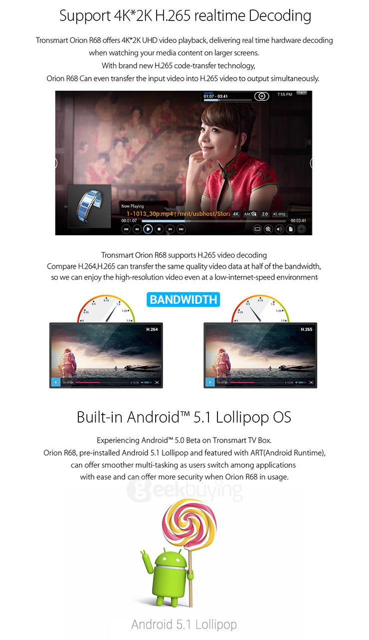 Tronsmart Orion R68 Meta Android 4K*2K TV Box KODI Rockchip RK3368 Octa Core 2G/16G AC WIFI Gigabit LAN Bluetooth 4.0 HDMI 2.0