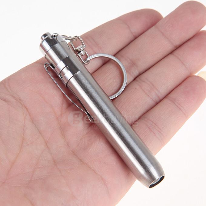 KX-902 Stainless Steel Mini LED Pen Light White Light Penlight Flashlight w/ Clip 1 xAAA