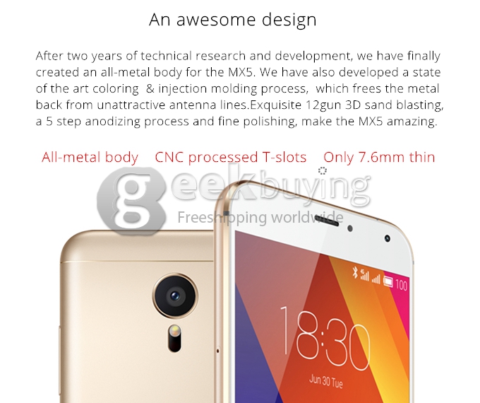 MEIZU MX5 4G 5.5inch FHD Flyme 4.5 3GB 16GB Smartphone 64bit MTK Helio X10 Turbo Octa Core Touch ID mCharge 3150mAh - Grey