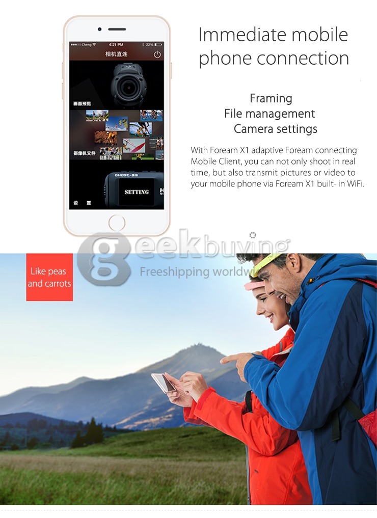Foream X1 Ambarella A7 1080P 30fps 87 Wide Angles 8 Million Pixels Head-mounted Sport Camera - Black