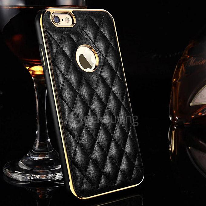 Genuine Leather Protective Case Cover with Metal Frame for iPhone 6 Plus - Black