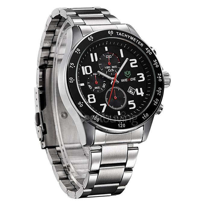 WEIDE WH3308 Classic Stainless Steel Men Quartz Watch Time And Date Display - Black + Silver