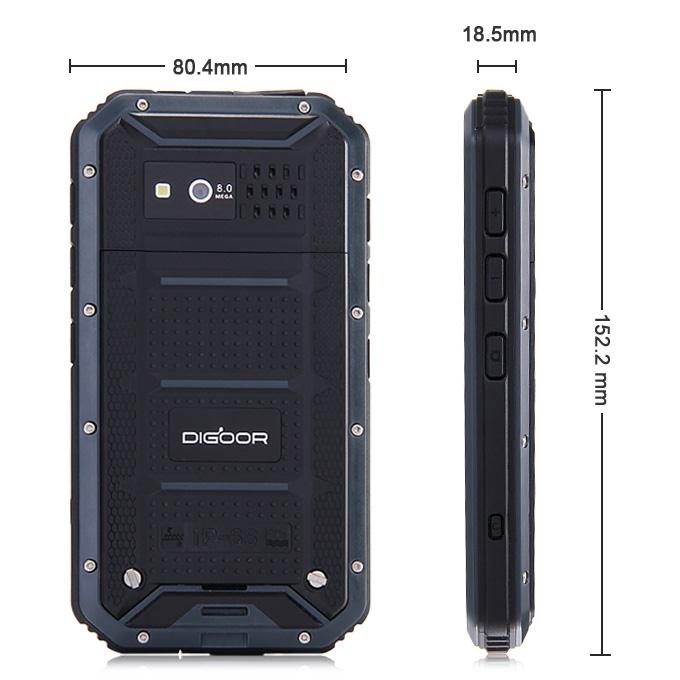 DIGOOR DG2 Plus IP68 Rugged Phone 5.0inch Android 4.4 MTK6582 Quad Core 1.3GHz 1GB 8GB 8.0MP Talkback Miracast - Black