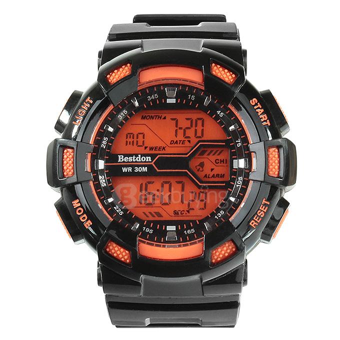 BD5517G Fashion Men LED Backlight Electronic Sports Watch with Digital Time Date Display - Orange