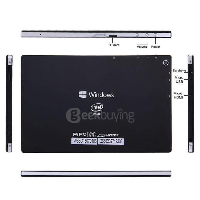 PIPO W6S 3G Dual OS 8.9 Inch 2GB/64GB Win8.1 with Bing & Android4.4 Tablet PC Intel Z3735F Quad Core 1.83GHz PLS 1920*1200 GPS HDMI WiFi - Black
