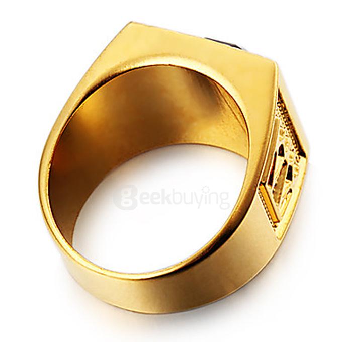 Fashion Square Ring Tray 18K Gold Plated Stainless Steel Men Ring Size 8 - Gold + Black