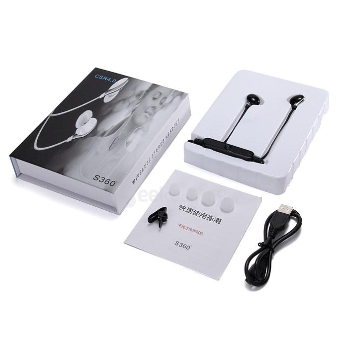 S360 Wireless Stereo Headset CSR 4.0 Bluetooth Sports Earphone For iPhone/Samsung/HTC/LG - Black