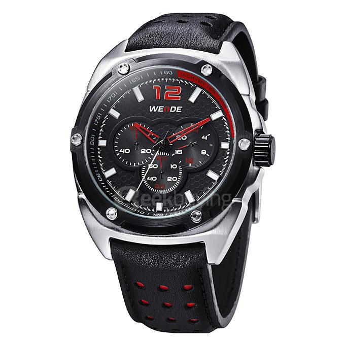 WEIDE WH3306 Fashion Men Quartz Sports Watch Multi Movements Leather Strap - Red