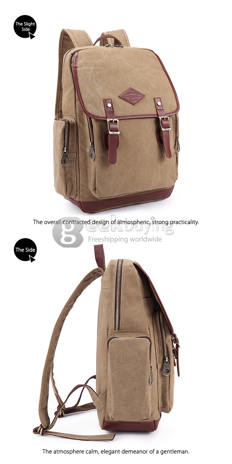 Kaukko ZP19 Simple College Wind Canvas Backpack Universal Bag - Apricot