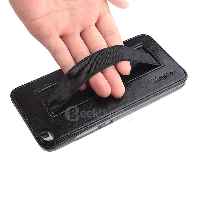 Protective Hard Cover Flip Stand Leather Case with Elastic Band for HUAWEI P8 - Black