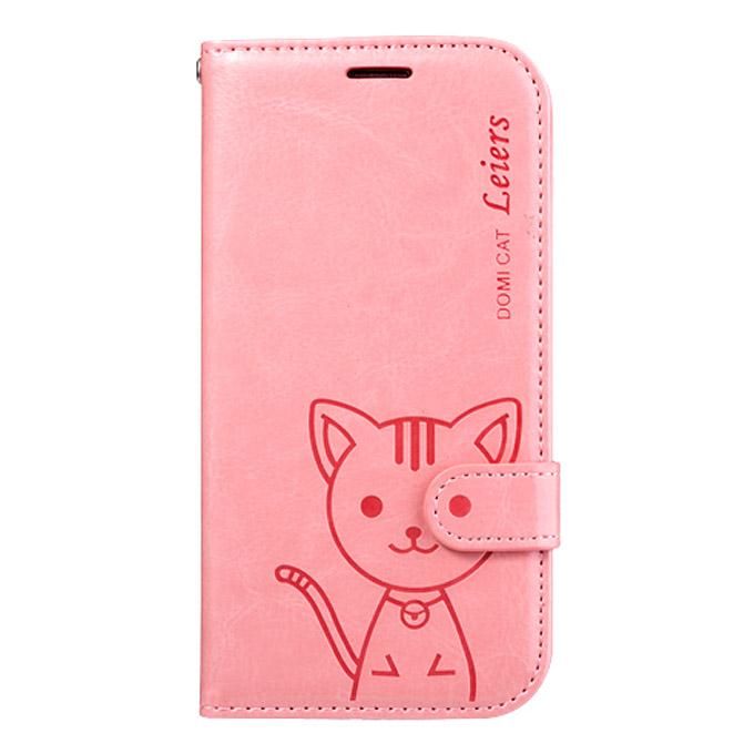 Leiers Domi Cat TPU Leather Case Protective Cover for Samsung GALAXY S6 Edge G9250 - Pink