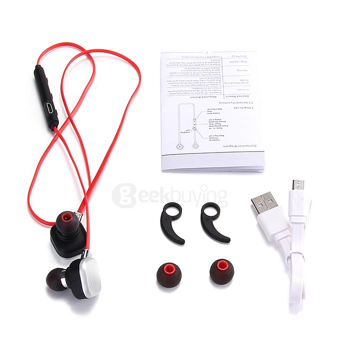 IP55 Wireless Bluetooth Earphone CSR 4.1 Voice Prompt Multipoint Music Headset Stereo Sports Earpiece with MIC - Red