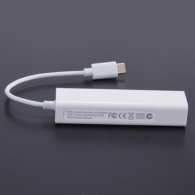 Highspeed Type-C To RJ45 Ethernet Adapter With UBS 2.0 Hub - White
